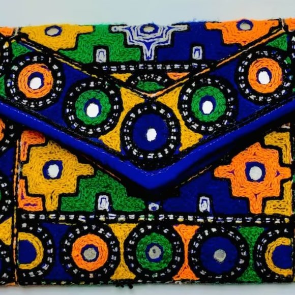Handmade Multicolor Cross Bag, Ethnic Tribal Bag With Thread Work and Mirrors - Picture 4 of 7